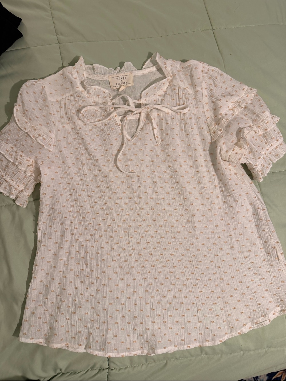 Love, Fire Cream Tie-Neck Ruffle Sleeve Top